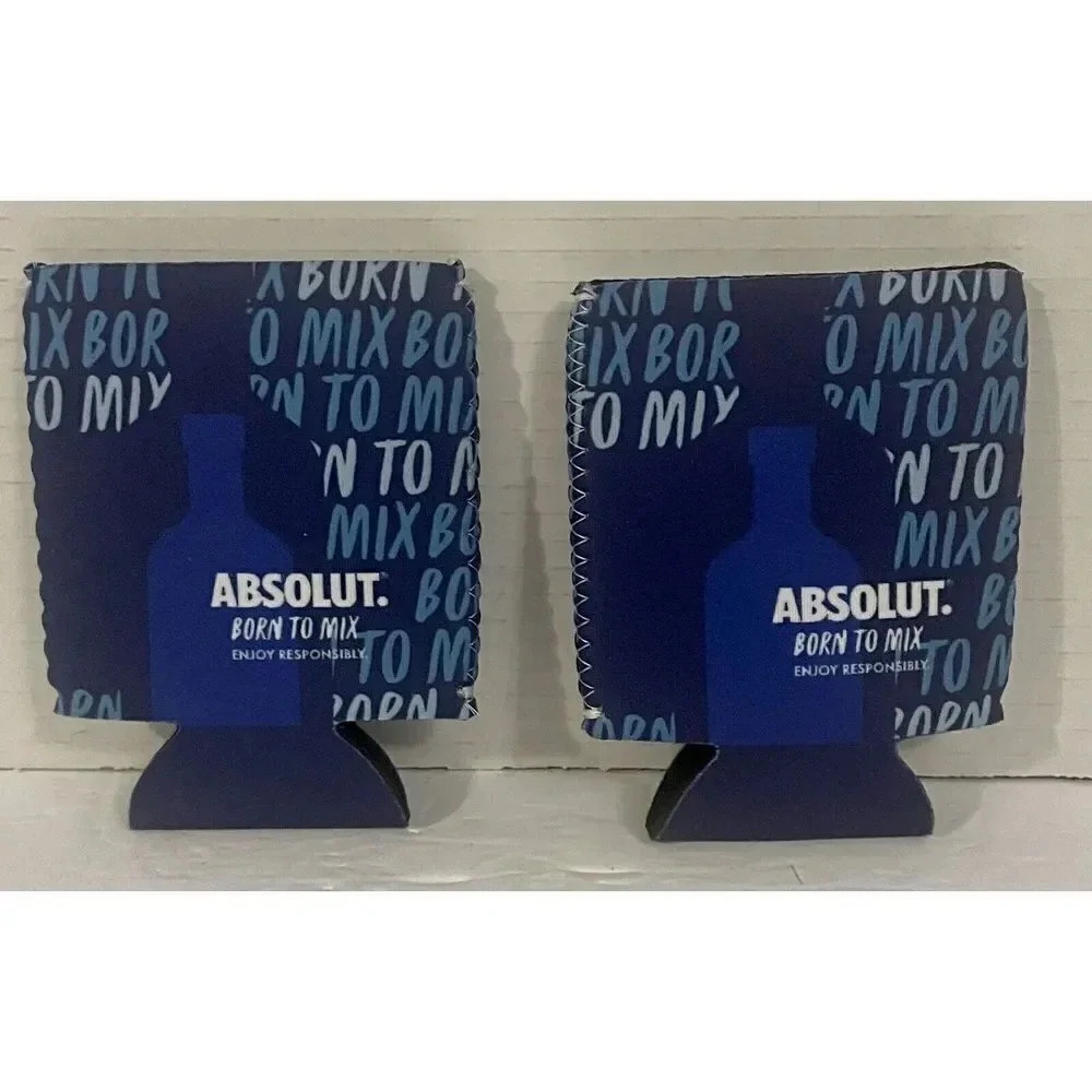 ABSOLUT Vodka Born To Mix‎ Koozie Slim Can Blue Neoprene 3 7/8 In 2 Pack